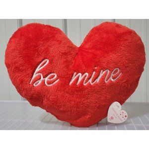 BE MINE Embroidered Soft Faux Fur Red Heart Shape Accent Throw Pillow 12" x 15"